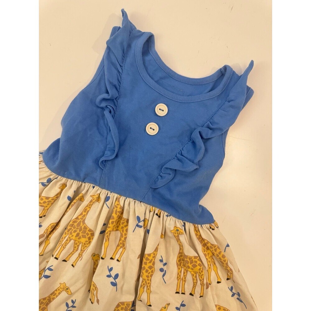 Eleanor Rose Girls Giraffe Dress Blue Ruffle Toddler Animal Print Summer Dress - Picture 3 of 6